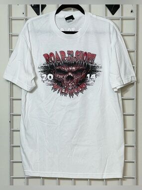 2014 Roar to the Shore Wildwood Motorcycle Rally White Graphic Skull Tee Lg New